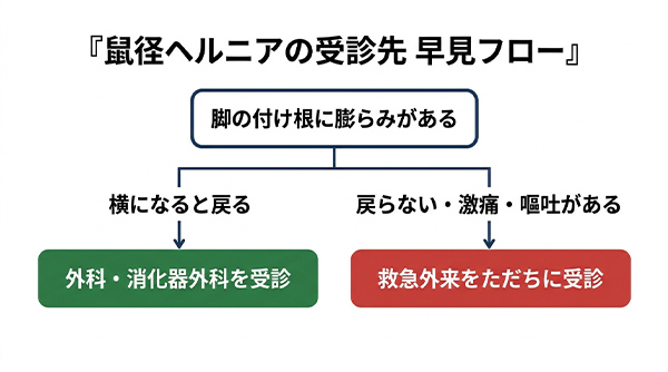「鼠経ヘルニアの受診先 早見フロー」
