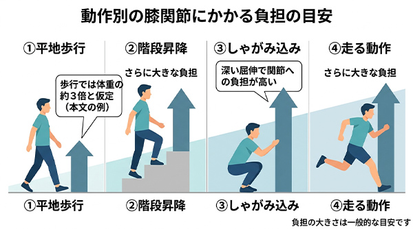 動作別の膝関節にかかる負担の目安